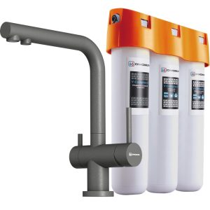 Смеситель для кухни Omoikiri Nagano P + Pure Drop Lite с фильтром Платина 4064.8028P